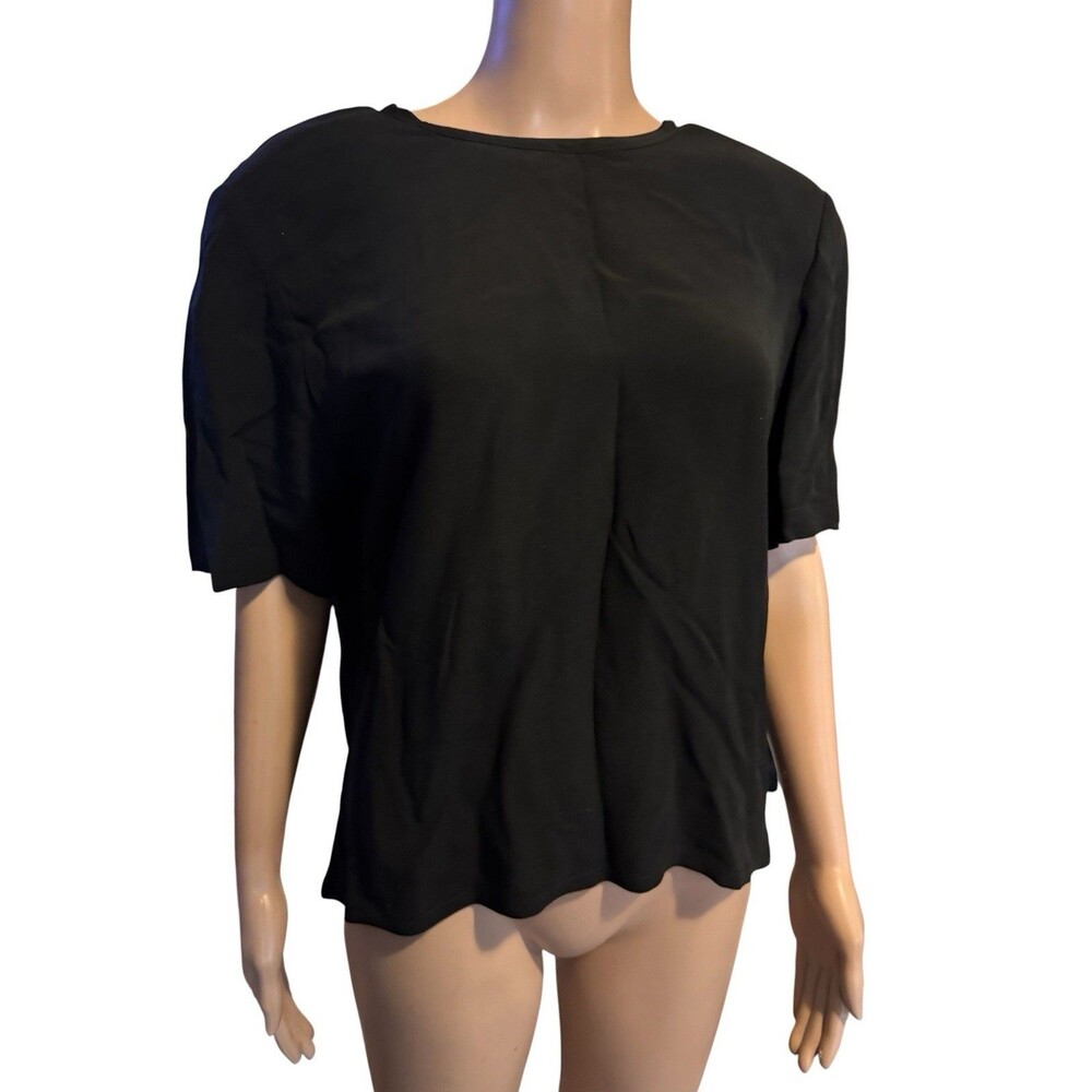 Dana Buchman 100% Silk Pullover Top Round Neck Short Sleeve Black Size 14